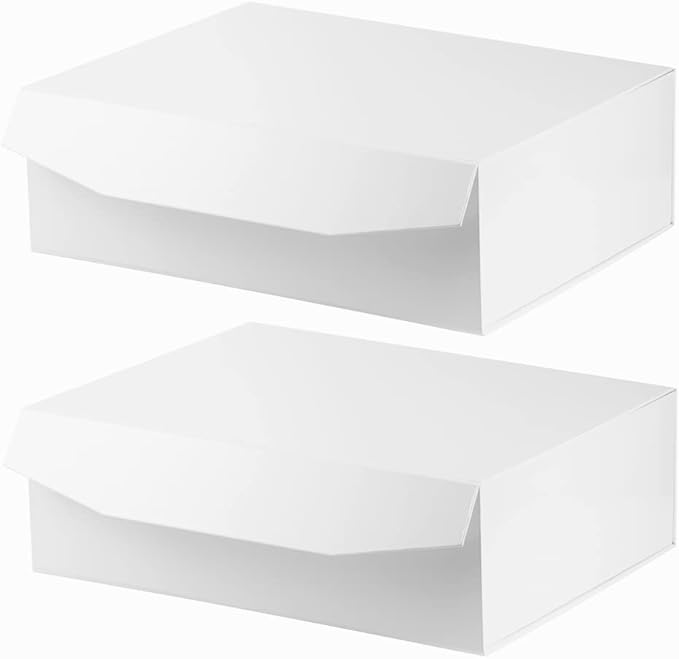 White Extra Large Gift Box with Lid 2 Pcs 16.5 x 13 x 5.3 Inches, Gift Box large White Gift Boxes for Presents Clothes Robe Wedding Dress Sweater,Reusable Foldable Bridesmaid Proposal Box（Glossy）
