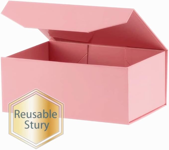 5PCS Pink Gift Box with Ribbon 9.5x7x4 Inches，Sturdy Gift Box with Lid for Gift Packaging, Foldable Magnetic Closure Storage Boxes, Bridesmaid proposal box, Rectangle Collapsible Box