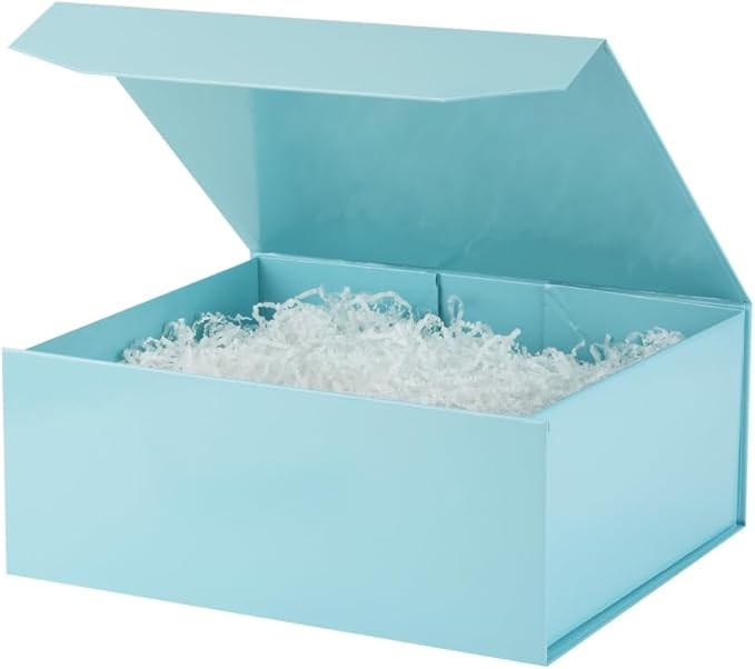 6 Pcs Blue Gift Box Large 13x11x5.3 Inch Blue Large Gift Box with Crinkle Paper Magnetic Box with Shredded Paper Luxury Gift Boxes with Lids for Presents