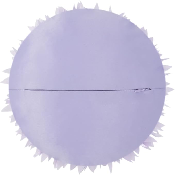 Handmade Lavender Flower Round Throw Pillows Decorative Daisy Accent Pillowcase with Insert Boho Farmhouse Home Decor for Couch Bed Floral Satin Cushion for Living Room Bedroom 14Inch Purple