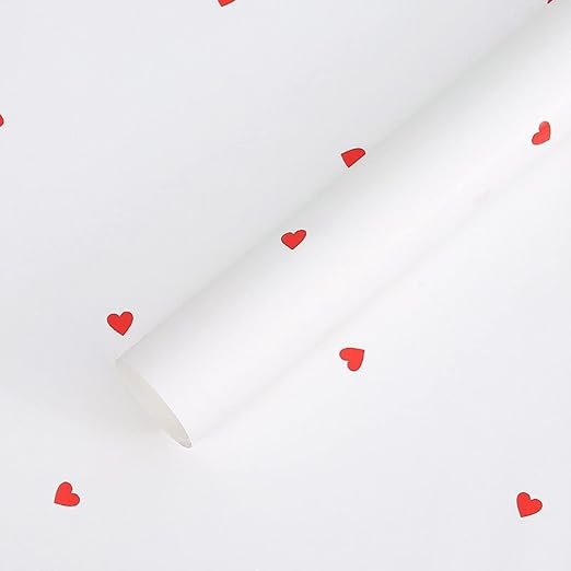 20 Sheets Solid Color Love Heart Flower Wrapping Paper,Waterproof Florist Bouquet Supplies,DIY Crafts,Gift Packaging or Gift Box Packaging, 22.8x22.8Inch (White Red)