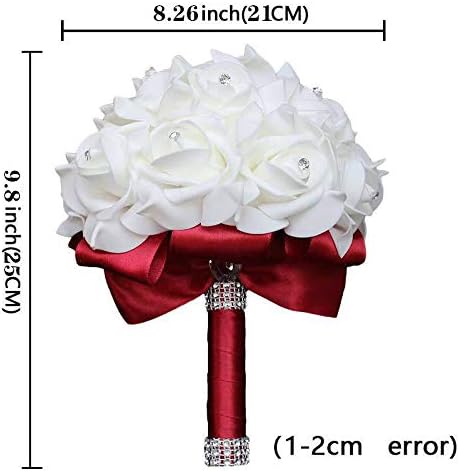 Wedding Bouquet, Green Bouquet for Bride Bridesmaid with Diamond Soft Ribbons, Artificial Rose Bridal Holding Flowers for Party Church