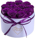 GLAMOUR BOUTIQUE Flower Forever Gift Box 12 Real Preserved Roses in Round Velvet White Box, Handmade, Rose Petals, Birthday, Marriage, Anniversary, Graduation - Purple