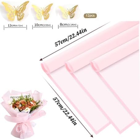 Rumvan Flower Wrapping Paper, 80 Sheets, Waterproof, Floral Bouquet Design, for Wedding, Birthday Gift, DIY Florist Supplies (Pink colour 80)