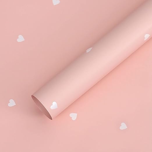 Solid Color Love Heart Flower Wrapping Paper Waterproof Gift Packaging Florist Bouquet Material 20 Sheets 22.8x22.8 Inch (Pink White)