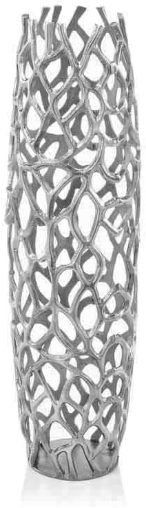 Modern Day Accents 3603 Rama Silver LG Twigs Barrel Floor Vase, Statement Piece, Tall Standing, Corner Decor 9" Lx 9" W x 31.5" H, House & Office Decor