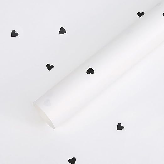 20 Sheets Solid Color Love Heart Flower Wrapping Paper,Waterproof Florist Bouquet Supplies,DIY Crafts,Gift Packaging or Gift Box Packaging, 22.8x22.8Inch (White Black)