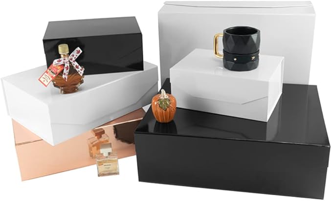 White Extra Large Gift Box with Lid 4 Pcs 16.5 x 13 x 5.3 Inches, Gift Box large White Gift Boxes for Presents Clothes Robe Wedding Dress Sweater,Reusable Foldable Bridesmaid Proposal Box（Glossy）