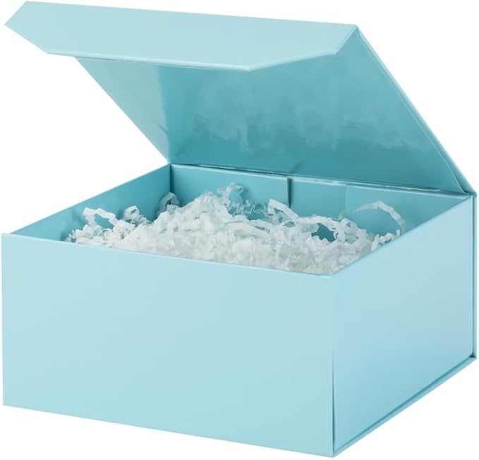 6 Pcs Small Blue Gift Box 6x6x3 Inch Magnetic Gift Box with Crinkle Paper Luxury Gift Boxes with Lids for Presents