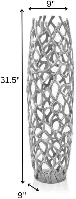 Modern Day Accents 3603 Rama Silver LG Twigs Barrel Floor Vase, Statement Piece, Tall Standing, Corner Decor 9" Lx 9" W x 31.5" H, House & Office Decor