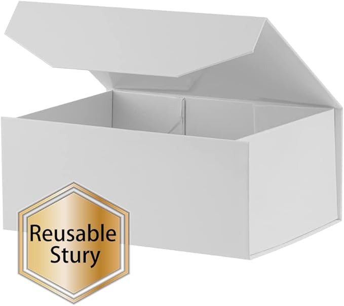 5PCS White Gift Box 9.5x7x4 Inches, Sturdy Gift Box with Lid for Gift Packaging, Foldable Magnetic Closure Storage Boxes, Bridesmaid proposal box, Rectangle Collapsible Box