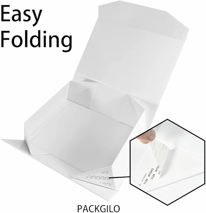 5 White Large Gift Boxes with Lid 13x9x4 Inches, Bridesmaid Proposal Boxes, Hard Collapsible Gift Box with Magnetic Closure, Groomsman Box Reusable Gift Boxes for Clothes (Glossy White)