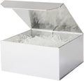 1 Pcs Small Silver Gift Box 8x8x4 Inch Magnetic Box with Crinkle Paper Silver Small Gift Box with Shredded Paper Luxury Gift Boxes with Lids for Presents