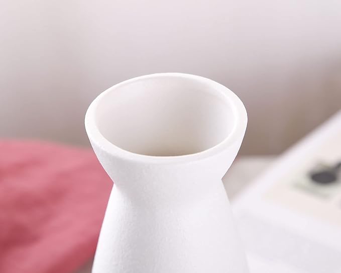 WHJY 8 inch Nordic White Minimalist Matte Handmade Ceramic Vases, Japanese Zen Stoneware Flowerware, Floral Decorations, for Living Room, Study, Bedroom, Balcony, Bar - Tall White