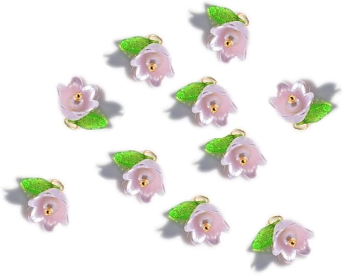Leadigol 30PCS Bell Orchid Beads Pendant, Flower Beads, DIY Crafts Bracelet Making Kit, Lampwork Beads Jewelry Findings Charms, for DIY Jewelry Making, Beading Projects