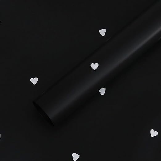 Solid Color Love Heart Flower Wrapping Paper Waterproof Gift Packaging Florist Bouquet Material 20 Sheets 22.8x22.8 Inch (Black White)