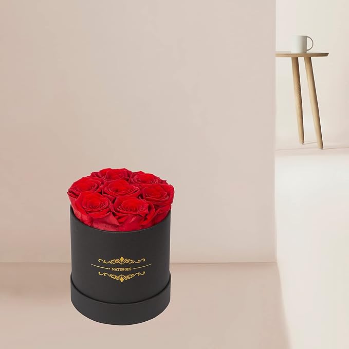 NATROSES 7 Piece Preserved Roses in a Box, Preserved Flowers for Birthday, Flower Gifts for Mothers Day (Red)