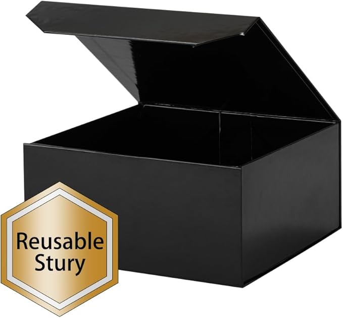 1 Pcs 6x6x3 Inch Black Magnetic Gift Box Small Magnetic Box with Crinkle Paper Black Small Gift Box with Shredded Paper Luxury Gift Boxes with Lids for Presents