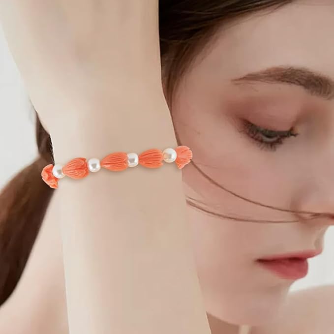 1 Box 100Pcs Carved Flower Beads Coral Jewelry Beads Jasmine Floral 3D Small Light Salmon Dyed Synthetic Coral Loose Smooth Spacers for Jewelry Making Necklace Bracelet DIY Craft Accessories
