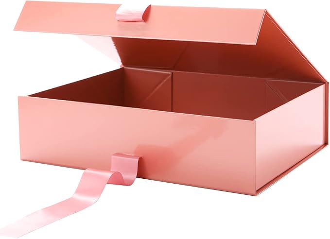 GREEN BEAN 6 Large Gift Boxes with Lids for Presents 13x9.7x3.4 Inches, Rose Gold Magnetic Gift Boxes with Ribbon, Bridesmaid Proposal Boxes, Luxury Christmas Gifts Boxes (Glossy Rose Gold)