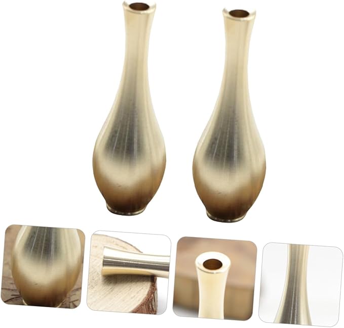 2pcs Mini Brass Vases Compact Antique Tabletop Flower Pots Home Decoration for Living Office Desktop Display