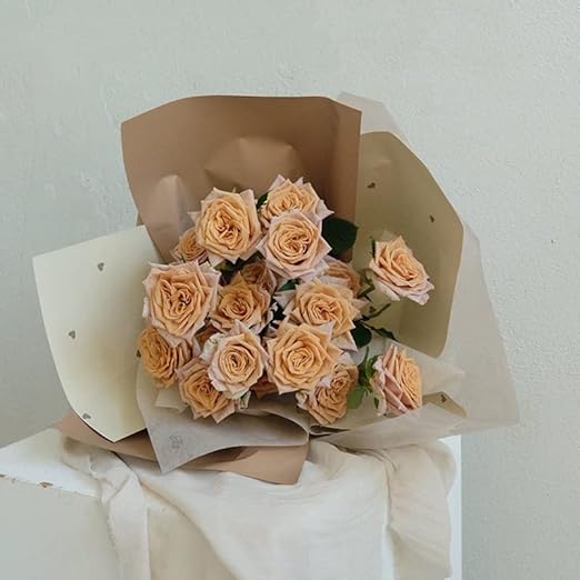 20 Sheets Solid Color Love Heart Flower Wrapping Paper,Waterproof Florist Bouquet Paper,DIY Crafts, 22.8x22.8 inch(Champagne White)