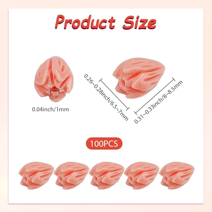 1 Box 100Pcs Carved Coral Beads 8mm Flower Beads 3D Pink Jasmine Artificial Floral Dyed Synthetic Coral Small Smooth Loose Spacers Findings for Jewelry Making Bracelets Necklaces DIY Crafts