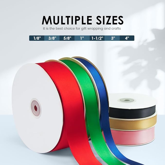 1 Inches x 100 Yards Polyester Satin Ribbon, Solid Color Baby Blue Satin Ribbon for Crafts, Gift Wrapping, Hair Bows, Wedding Party Decoration, Bow Making & Other Projects (Baby Blue)