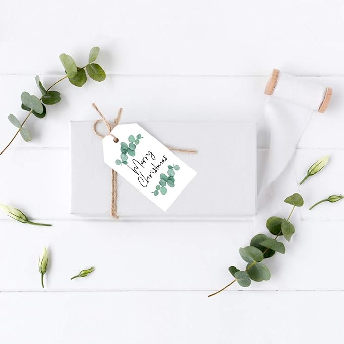 Andaz Press Christmas Holiday Season Classic Gift Tags, Merry Christmas to from Classic Favor Tags, Eucalyptus Leaves Design, for Holiday Events, Parties, and Favors, 60-Pack