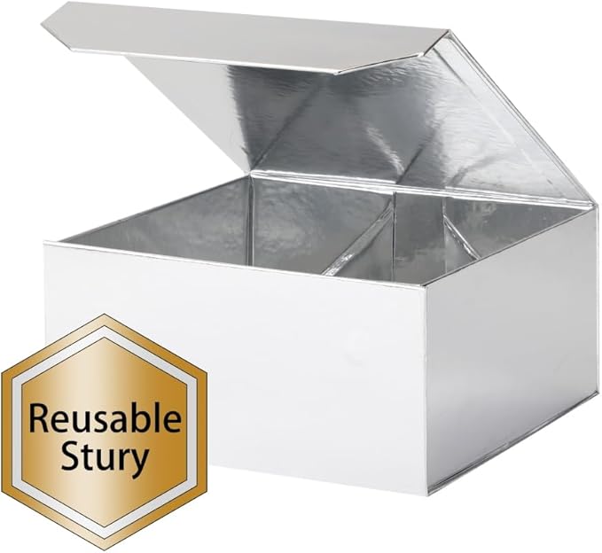 6 Pcs Silver Gift Box 8x8x4 Inch Small Magnetic Gift Boxes with Crinkle Paper Silver Small Gift Box with Lids for Presents
