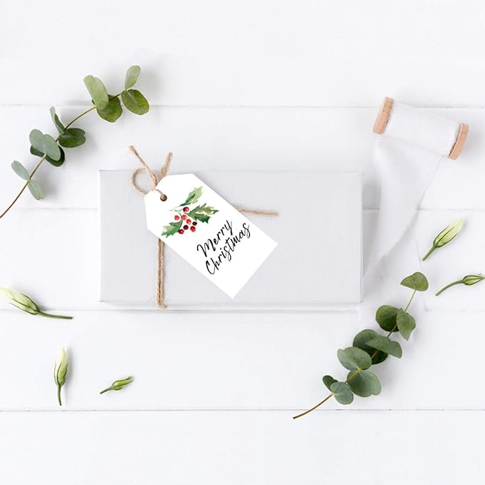 Andaz Press Christmas Holiday Season Classic Gift Tags, Merry Christmas to from Classic Favor Tags, Watercolor Holly Branch Design, for Holiday Events, Parties, and Favors, 60-Pack