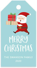 Andaz Press Personalized Christmas Holiday Season Classic Gift Tags, Merry Christmas Custom Family Name and Year, Santa Claus Carrying Presents Design, For Holiday Events, Parties, and Favors, 60-Pack