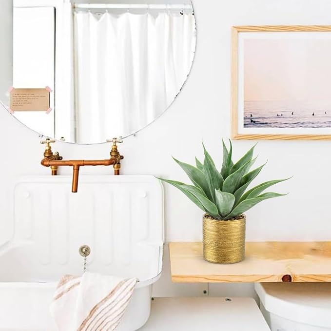 Large Faux Agave Plant Artificial Aloe Vera Plant Fake Succulent Plants in Pot Realistic Agave Plant Artificial Potted Plants for Home Living Room Table Office Desk Bathroom Indoor Decor(Brushed Gold)