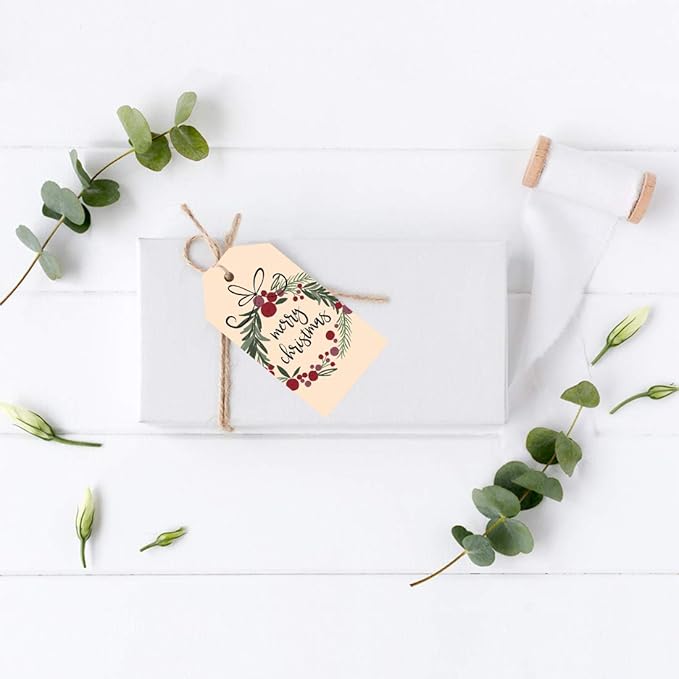 Andaz Press Christmas Holiday Season Classic Gift Tags, Merry Christmas to from Classic Favor Tags, Christmas Wreath Design, for Holiday Events, Parties, and Favors, 60-Pack