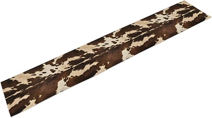Cow Print Table Runner, Brown Cowhide Western Style Runner Country Farmhouse Cottage Patten Decoration for Home Kitchen Dining,13x108 Inch