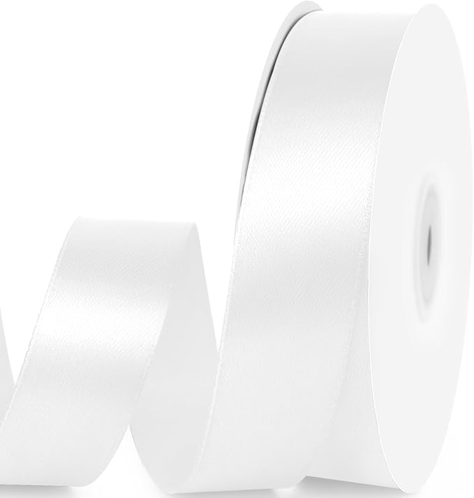 1" x 50 Yards Satin Ribbon - White Silk Ribbon with Spool - Ideal for Gift Wrapping, Floral Bouquets, Crafts, Wedding Party Decorations, Christmas and Sewing Projects