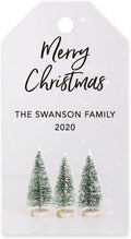 Andaz Press Personalized Christmas Holiday Season Classic Gift Tags, Merry Christmas Custom Family Name and Year, Bottle Brush Christmas Tree Design, for Holiday Events, Parties, and Favors, 60-Pack