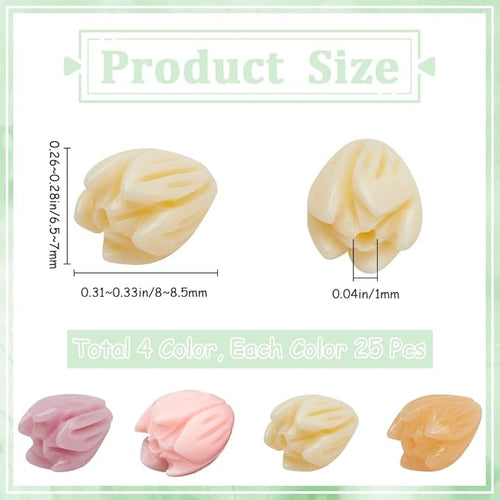 1 Box 100Pcs 4 Colors Acrylic Flower Beads Jasmine Flower Beads Small Coral Shell Dyed Synthetic 3D Carved Cute Loose Beads Flowers for Jewelry Making Beading DIY Bracelet Necklace Earring