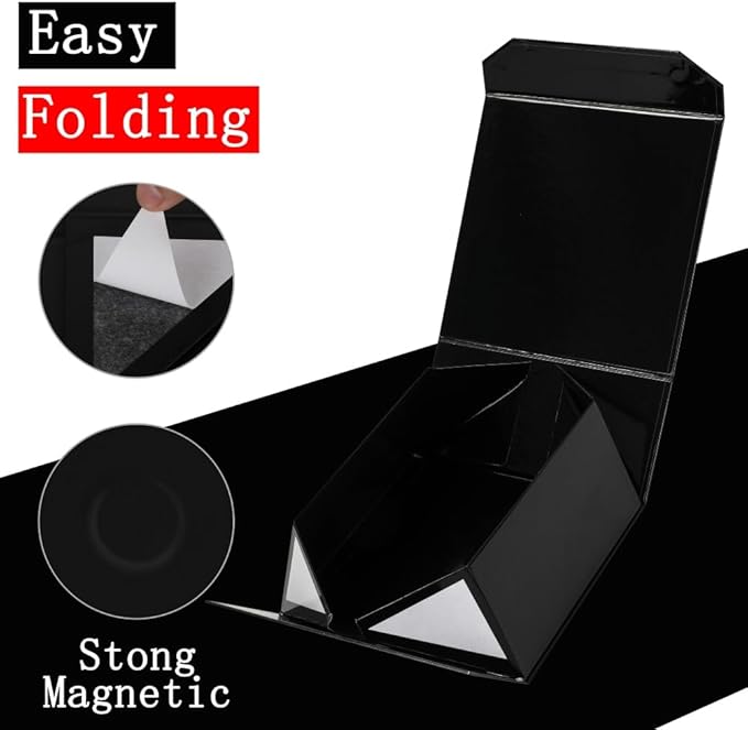 1 Pcs Black Gift Box Large 13x11x5.3 Inch Large Black Gift Box Large Magnetic Gift Box with Crinkle Paper Black Large Gift Box with Shredded Paper Luxury Gift Boxes with Lids for Presents