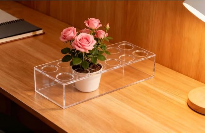 Acrylic Flower Vase Rectangular Centerpiece, 12 Inch Clear Rectangle Floral Vase for Dining Table