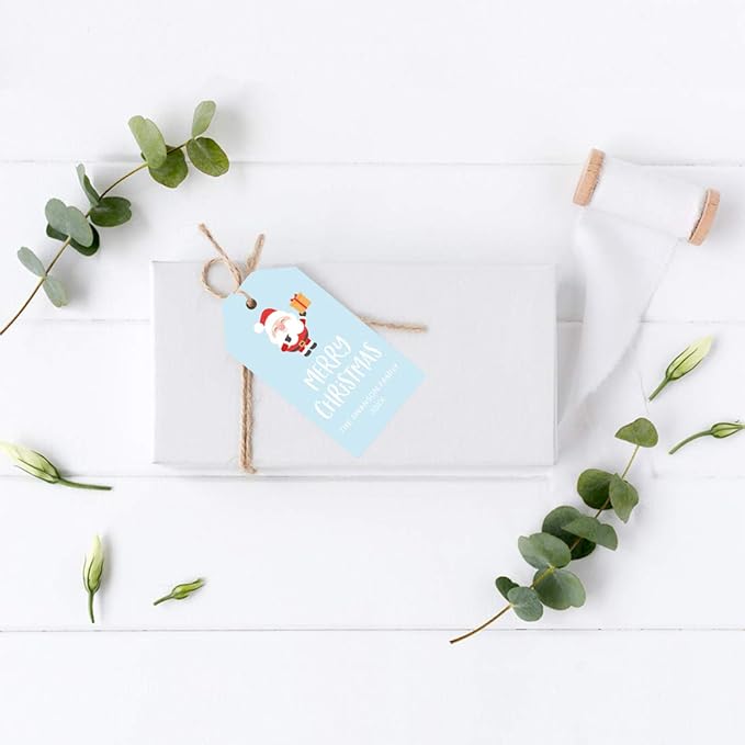 Andaz Press Personalized Christmas Holiday Season Classic Tags, Merry Christmas Custom Family Name and Year, Santa Claus Design, Holiday Events, 60-Pack