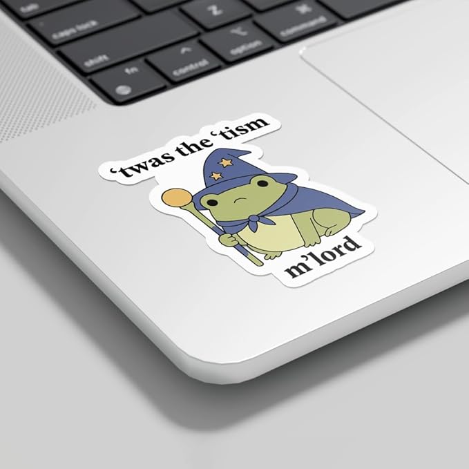 HANDICHI Design 5-Pack 3 Inch Cute Wizard Frog Stickers – ’TWAS The ’Tism M’Lord Meme Vinyl Decals – Funny Neurodivergent Sticker Pack for Laptops, Water Bottles, Journals and Scrapbooks
