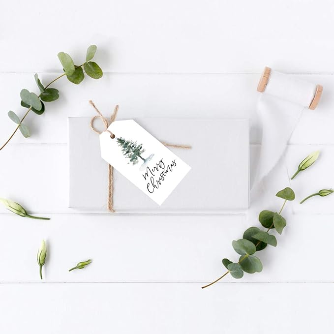 Andaz Press Christmas Holiday Season Classic Gift Tags, Merry Christmas to from Classic Favor Tags, Watercolor Christmas Tree with Snow Design, for Holiday Events, Parties, and Favors, 60-Pack