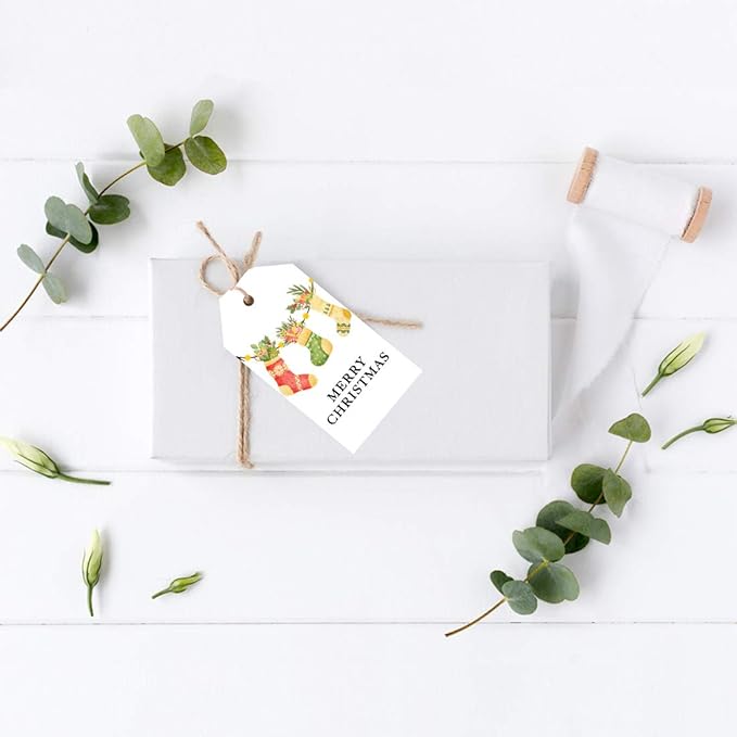 Andaz Press Christmas Holiday Season Classic Gift Tags, Merry Christmas to from Classic Favor Tags, Watercolor Vintage Knit Stockings Design, for Holiday Events, Parties, and Favors, 60-Pack
