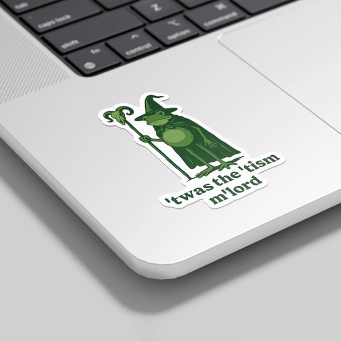 HANDICHI Design 5-Pack 4 Inch ’TWAS The ’Tism M’Lord Stickers – Funny Wizard Frog Meme Vinyl Decals – Neurodivergent Stickers Pack for Laptops, Water Bottles, Journals and Scrapbooks