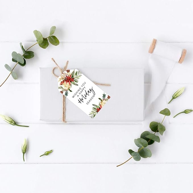 Andaz Press Christmas Holiday Season Classic Gift Tags, Happy Holidays to from and Wishing You A Happy Holiday Season, Christmas Florals Design, for Holiday Events, Parties, and Favors, 60-Pack