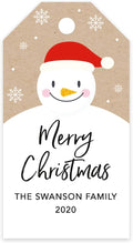 Andaz Press Personalized Christmas Holiday Season Classic Gift Tags, Merry Christmas Custom Family Name and Year, Happy Snowman with Santa Hat Design, for Holiday Events, Parties, and Favors, 60-Pack