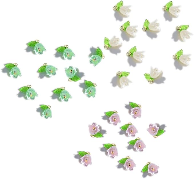 Leadigol 30PCS Bell Orchid Beads Pendant, Flower Beads, DIY Crafts Bracelet Making Kit, Lampwork Beads Jewelry Findings Charms, for DIY Jewelry Making, Beading Projects