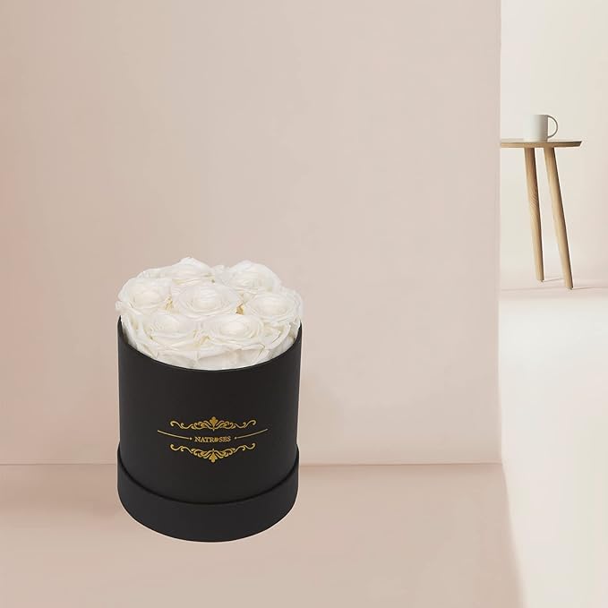 NATROSES 7 Piece Preserved Roses in a Box, Preserved Flowers for Birthday, Flower Gifts for Mothers Day (White)