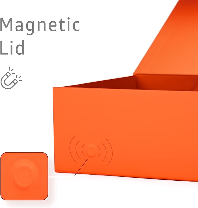 LIFELUM Christmas Gift Boxes 13.85 x 8.35 x 4.45 inch 5 Pack Gift Boxes with Lids Contains Card, Ribbon, Shredded Paper Filler (Orange)